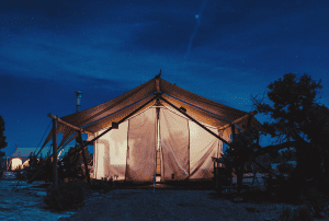 cabin tent at dusk