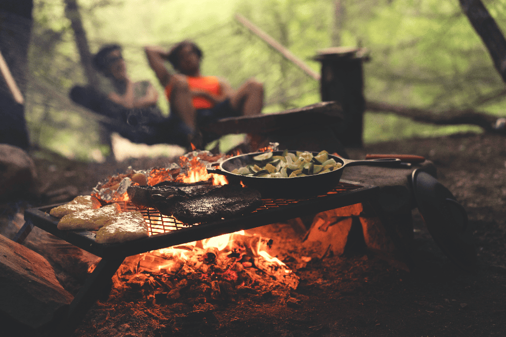 food cooking over an open fire