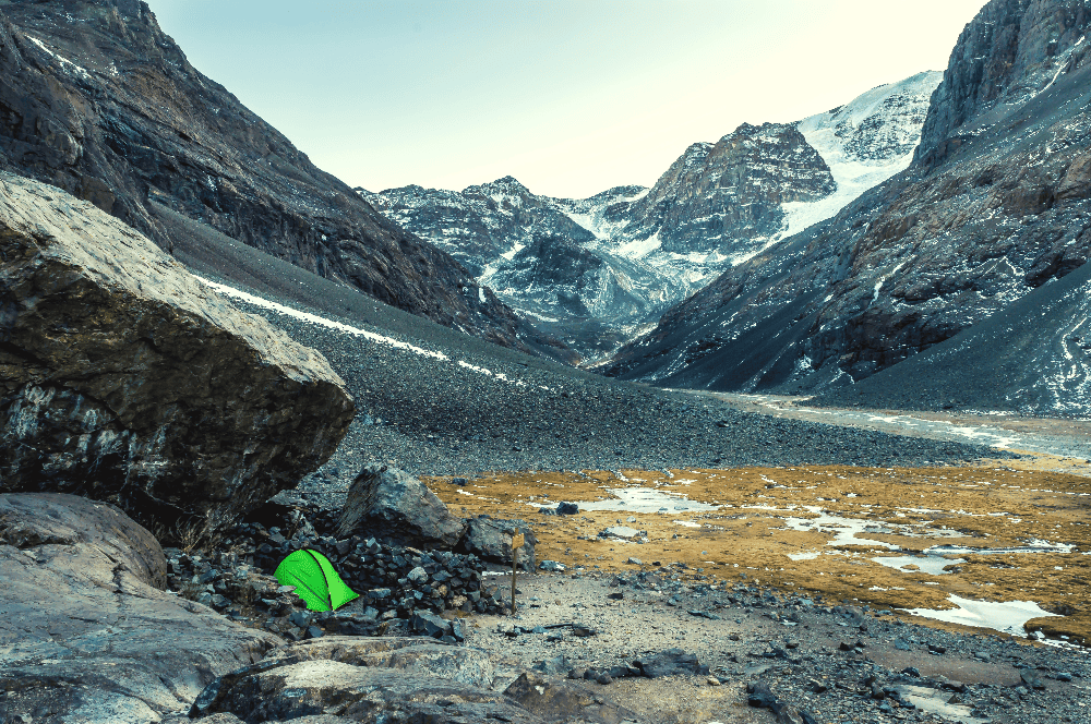 tent in the mountains with snow
