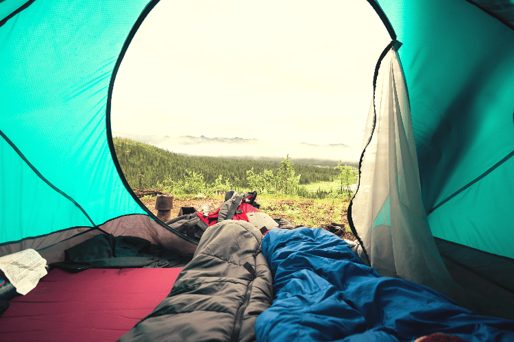 two sleeping bags in a tent