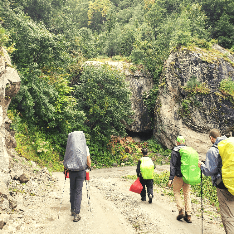 hikers walking through Nepal