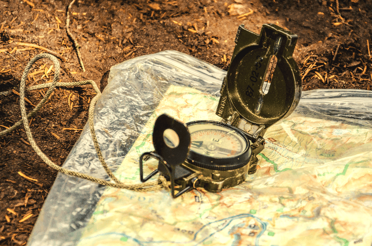 a compass on a map