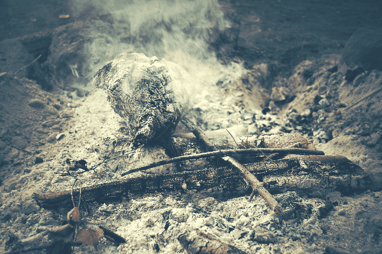 the remains of a campfire