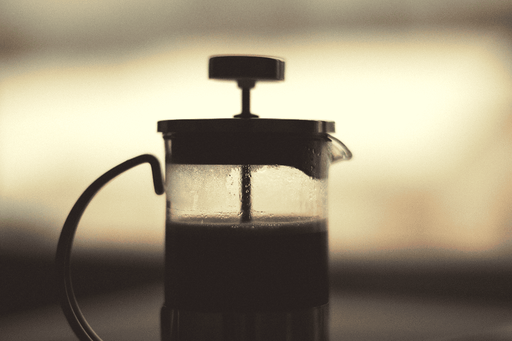 french press filled with coffee