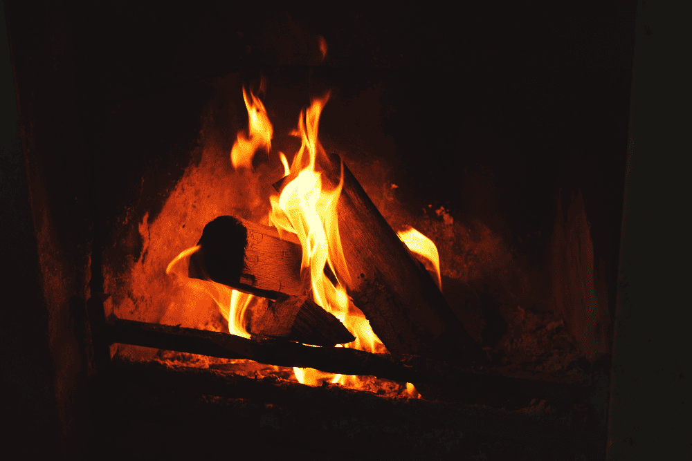 wood burning at night