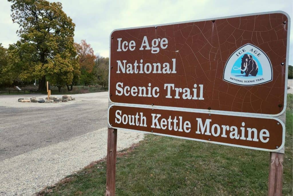 ice age scenic trail sign and parking lot