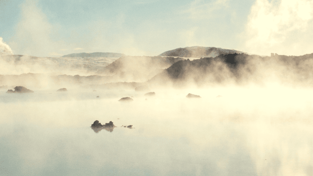 steam rising from hot springs