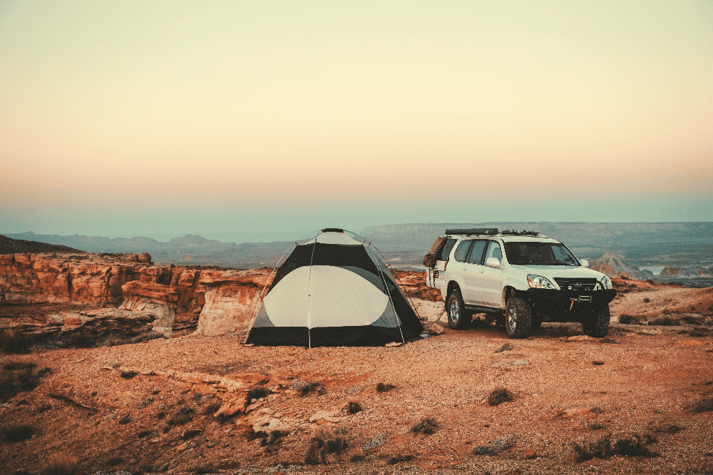 truck and tent in utah desert