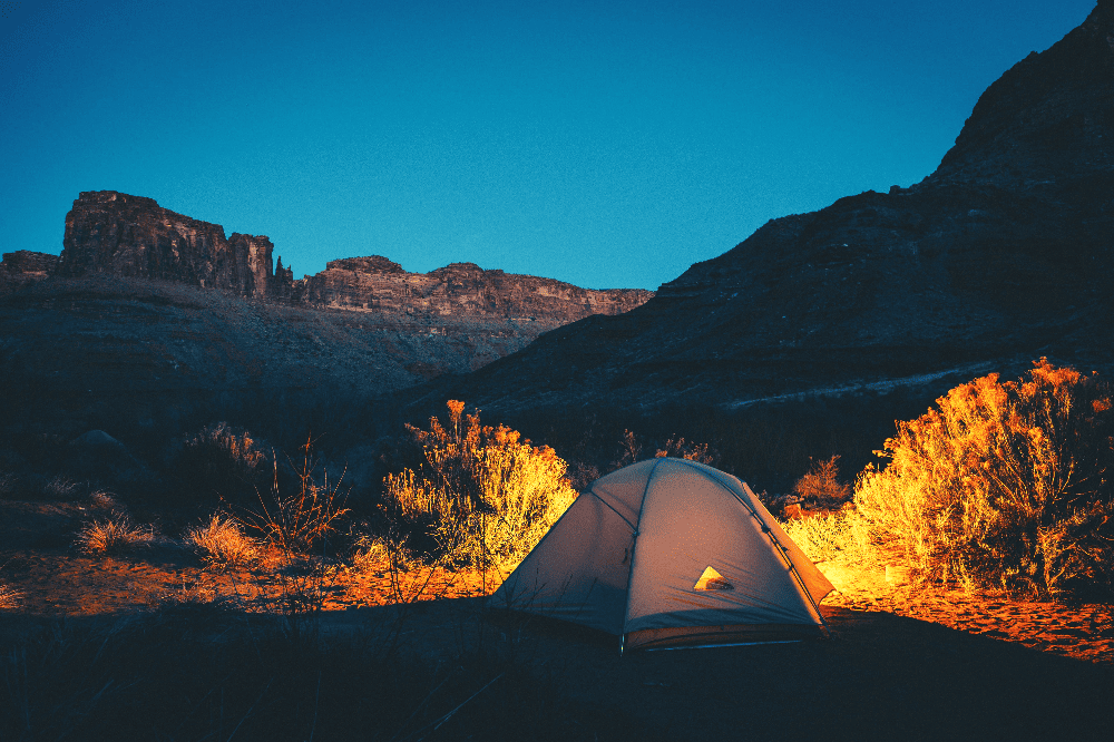 tent in moab utah at night