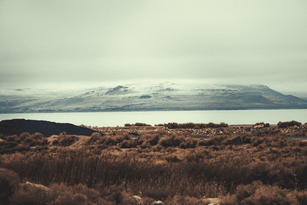 great salt lake under a cloudy sky