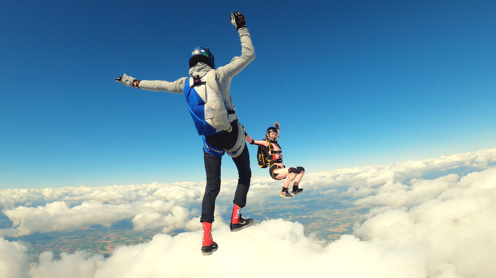 two people skydiving
