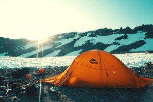 msr tent on a snowy mountain