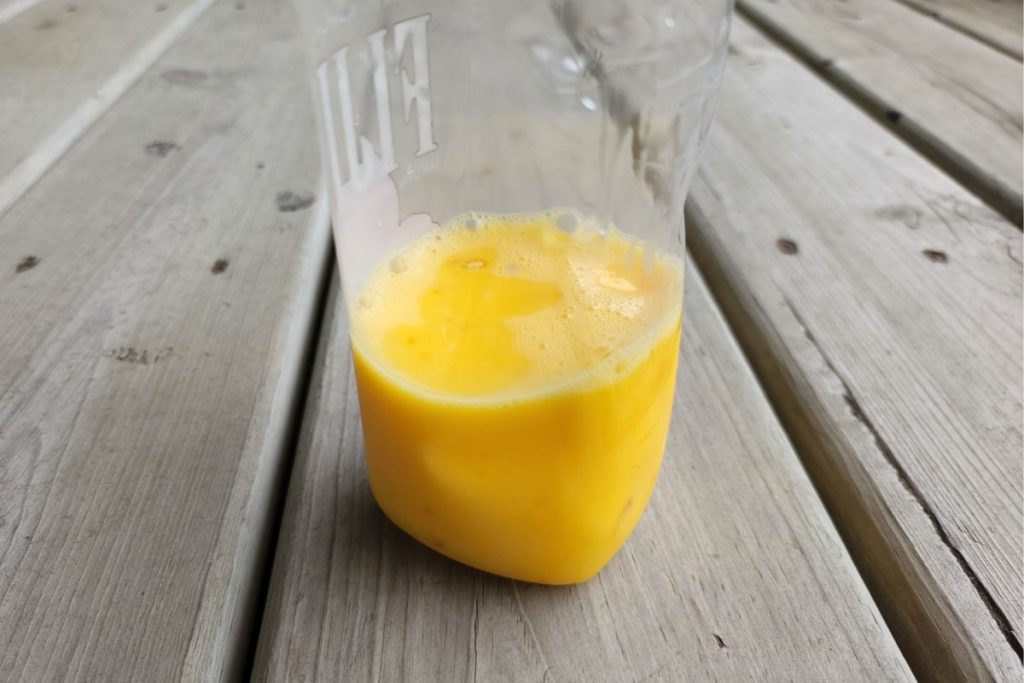 scrambled eggs inside of a bottle