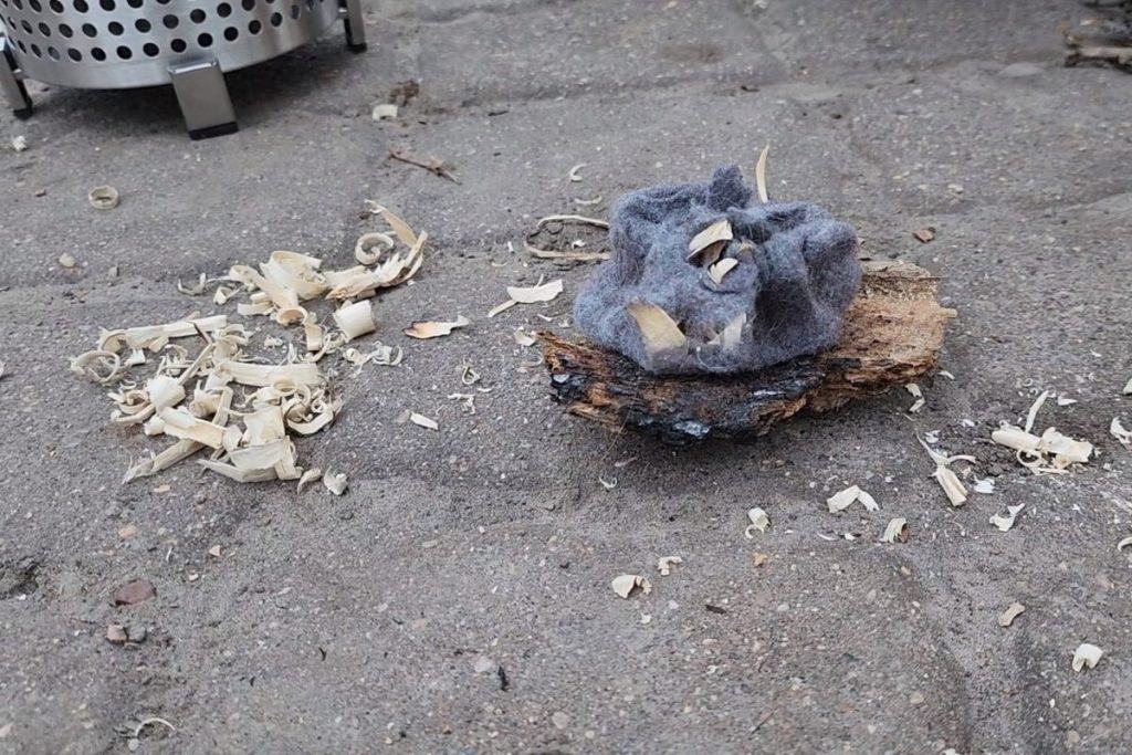 ball of lint and wood shavings