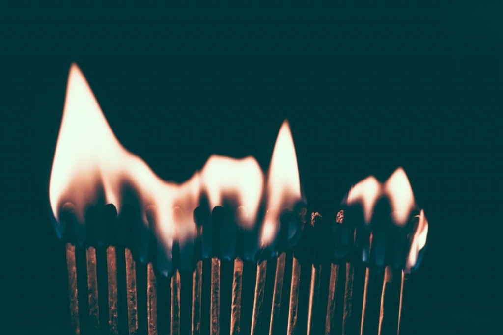 a row of matches lit up