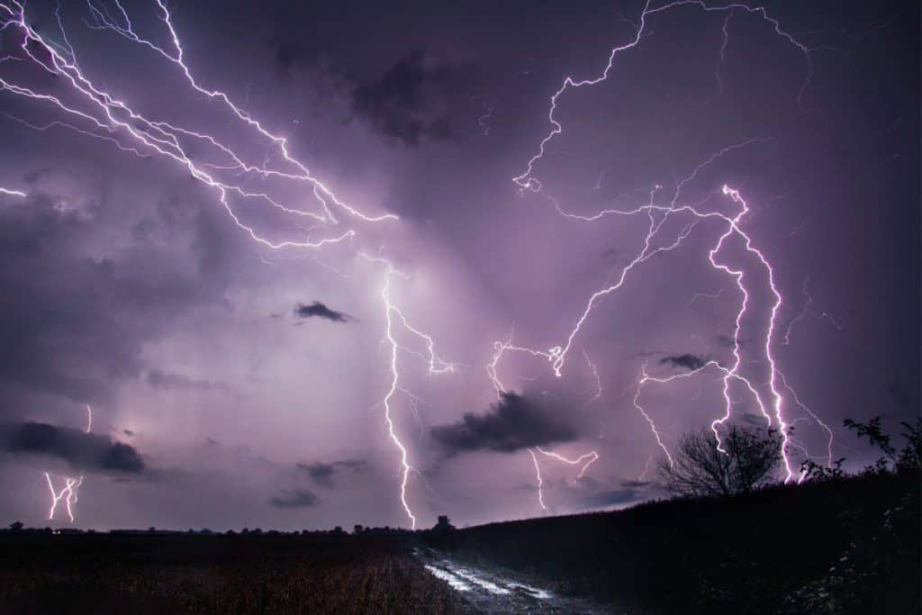 purple lightning in the sky