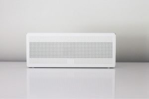 white air conditioner on a white floor