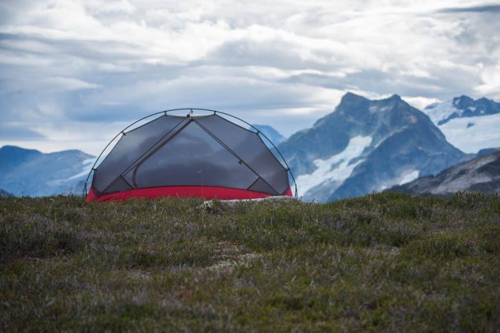 red tent in the mountains