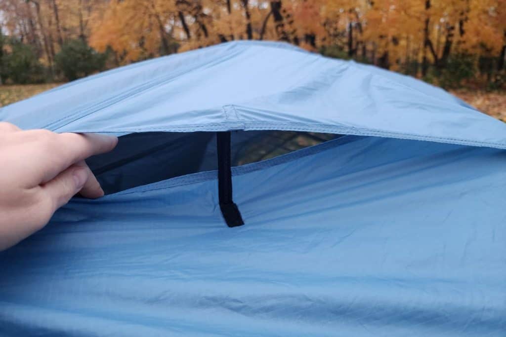 blue tent ventilation opening