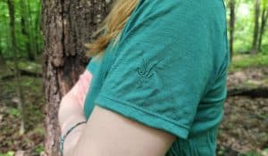 woman wearing a green shirt
